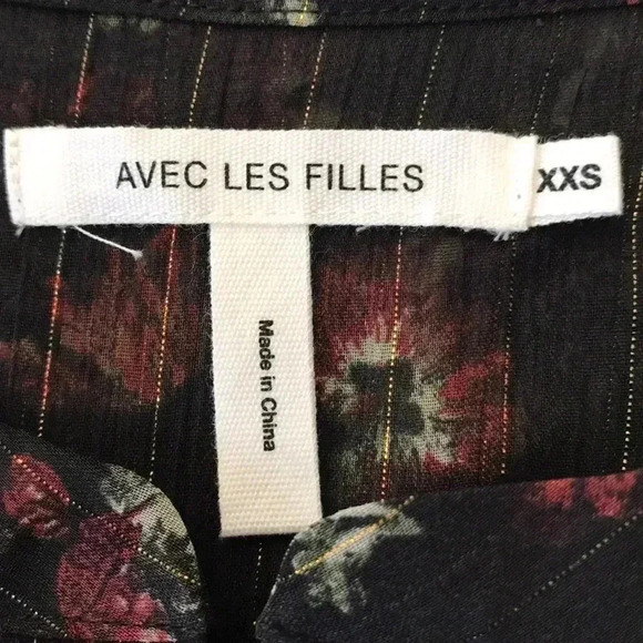 Avec Les Filles Boho Flowy Floral Black Blouse Size XXS—C1 - Picture 5 of 6